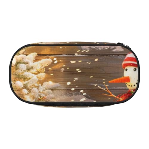 HEBSDFG Federmäppchen mit Weihnachts- und Schneemann-Aufdruck, niedliches Schreibwarenetui, Organizer mit Stiftschlitzen, für Schule, Reisen, Büro, Geschenke, Schwarz , Einheitsgröße, Schulranzen von HEBSDFG