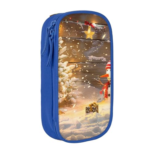 HEBSDFG Federmäppchen mit Weihnachts- und Schneemann-Aufdruck, schwarz, hohe Kapazität, Stifteetui, Schreibwaren-Organizer mit Stiftfächern und Beuteln für Schule, Reisen, Make-up, blau, Einheitsgröße von HEBSDFG