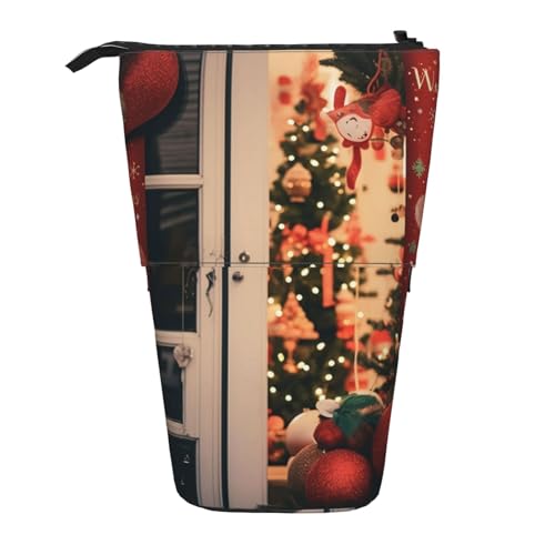 HEBSDFG Federmäppchen mit Weihnachtsdekoration, einziehbares Federmäppchen und Kosmetiktasche, mit Reißverschluss, Schreibwaren-Tasche, Stiftebox für Schule, Büro, Reisen, Schwarz , Einheitsgröße, von HEBSDFG