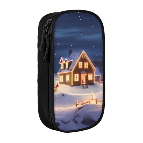 HEBSDFG Federmäppchen mit Weihnachtslandschaft, schwarz, hohe Kapazität, Stifteetui, Schreibwaren-Organizer mit Stiftfächern und Beuteln für Schule, Reisen, Make-up, Schwarz , Einheitsgröße von HEBSDFG