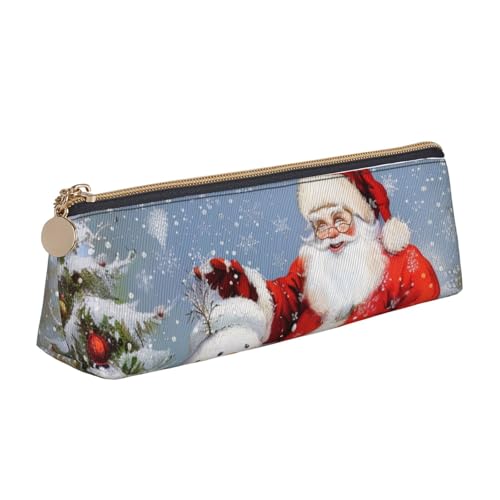HEBSDFG Federmäppchen mit Weihnachtsmann- und Schneemann-Aufdruck, dreieckig, PVC-Leder, mit Reißverschluss, Organizer für Schule, Büro, Reisen, stilvolles Geschenk, weiß, Einheitsgröße, Schulranzen HEBSDFG Federmäppchen mit Weihnachtsmann- und Schneemann-Aufdruck, dreieckig, PVC-Leder, mit Reißverschluss, Organizer für Schule, Büro, Reisen, stilvolles Geschenk, weiß, Einheitsgröße, Schulranzen von HEBSDFG