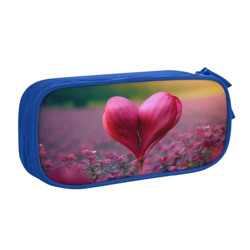 HEBSDFG Federmäppchen mit herzförmigem Blumendruck, für Jungen und Mädchen, schwarz, hohe Kapazität, Reise-Stifttasche, Organizer, Make-up-Tasche für Studenten, Schule, Uni, Büro, blau, Einheitsgröße von HEBSDFG