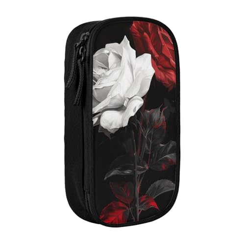 HEBSDFG Federmäppchen mit schwarz-weißen und roten Rosen, schwarzes Federmäppchen, großes Fassungsvermögen, Schreibwaren-Organizer mit Stiftfächern und Beuteln für Schule, Reisen, Make-up, Schwarz HEBSDFG Federmäppchen mit schwarz-weißen und roten Rosen, schwarzes Federmäppchen, großes Fassungsvermögen, Schreibwaren-Organizer mit Stiftfächern und Beuteln für Schule, Reisen, Make-up, Schwarz von HEBSDFG