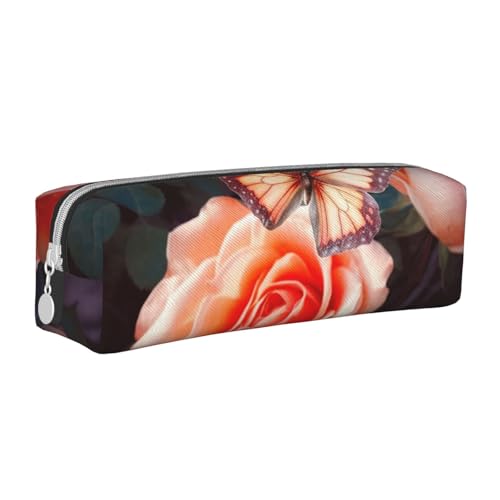 HEBSDFG Federmäppchen und Kosmetiktasche aus Leder mit Blumenrosen, Schmetterlingen, minimalistischer Organizer mit Reißverschluss für Schule, Büro, Reisen, stilvolles Geschenk, weiß, Einheitsgröße, HEBSDFG Federmäppchen und Kosmetiktasche aus Leder mit Blumenrosen, Schmetterlingen, minimalistischer Organizer mit Reißverschluss für Schule, Büro, Reisen, stilvolles Geschenk, weiß, Einheitsgröße, von HEBSDFG