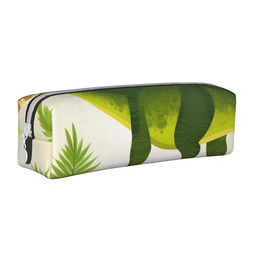 HEBSDFG Federmäppchen und Kosmetiktasche aus Leder mit Dinosaurier-Palmblatt-Aufdruck, minimalistischer Organizer mit Reißverschluss für Schule, Büro, Reisen, stilvolles Geschenk, weiß, Einheitsgröße, von HEBSDFG