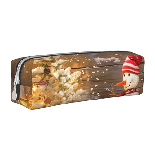 HEBSDFG Federmäppchen und Kosmetiktasche aus Leder mit Weihnachts- und Schneemann-Aufdruck, minimalistischer Organizer mit Reißverschluss für Schule, Büro, Reisen, stilvolles Geschenk, weiß, von HEBSDFG