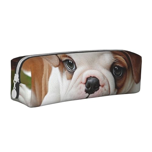 HEBSDFG Federmäppchen und Kosmetiktasche aus Leder mit niedlichem Bulldoggen-Motiv, minimalistischer Organizer mit Reißverschluss für Schule, Büro, Reisen, stilvolles Geschenk, weiß, Einheitsgröße, HEBSDFG Federmäppchen und Kosmetiktasche aus Leder mit niedlichem Bulldoggen-Motiv, minimalistischer Organizer mit Reißverschluss für Schule, Büro, Reisen, stilvolles Geschenk, weiß, Einheitsgröße, von HEBSDFG