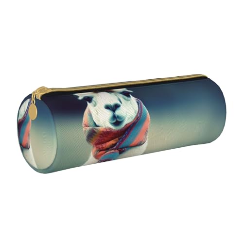 HEBSDFG Federmäppchen und Kosmetiktasche mit Lama-Motiv in einem Schal, PVC-Leder, mit Reißverschluss, für Schule, Büro, Reisen, stilvolles Geschenk, weiß, Einheitsgröße, Schulranzen von HEBSDFG