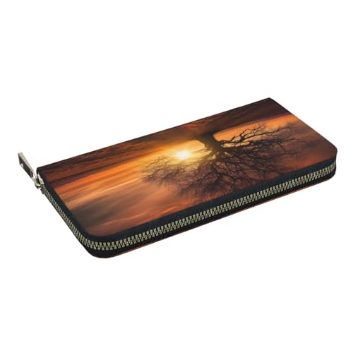 HEBSDFG Gelbe Sonnenblumen-bedruckte lange Geldbörse für Damen und Herren, PU-Leder, Handgeldbörse mit Kartenhalter, Reißverschluss, Baum bei goldenem Sonnenuntergang, Einheitsgröße, Casual von HEBSDFG