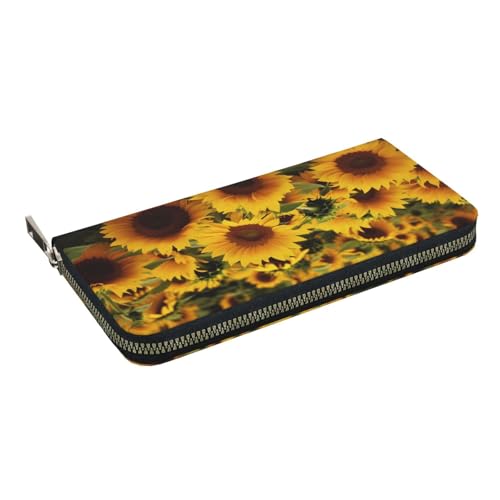 HEBSDFG Gelbe Sonnenblumen-bedruckte lange Geldbörse für Damen und Herren, PU-Leder, Handgeldbörse mit Kartenhalter, Reißverschluss, Gelbes Sonnenblumenfeld, Einheitsgröße, Casual von HEBSDFG