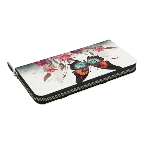 HEBSDFG Goldenes Weizenfeld-gedrucktes langes Portemonnaie für Damen und Herren, PU-Leder, Handgeldbörse mit Kartenhalter, Reißverschluss, Blumen-Schmetterling, Einheitsgröße, Casual HEBSDFG Goldenes Weizenfeld-gedrucktes langes Portemonnaie für Damen und Herren, PU-Leder, Handgeldbörse mit Kartenhalter, Reißverschluss, Blumen-Schmetterling, Einheitsgröße, Casual von HEBSDFG