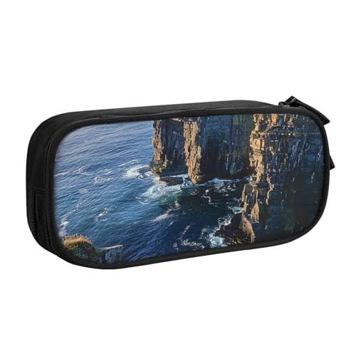 HEBSDFG Ireland Outdoors County Clare The Cliffs Federmäppchen für Jungen und Mädchen, schwarz, hohe Kapazität, Reise-Stifttasche, Organizer, Make-up-Tasche für Studenten, Schule, Uni, Büro, Schwarz von HEBSDFG