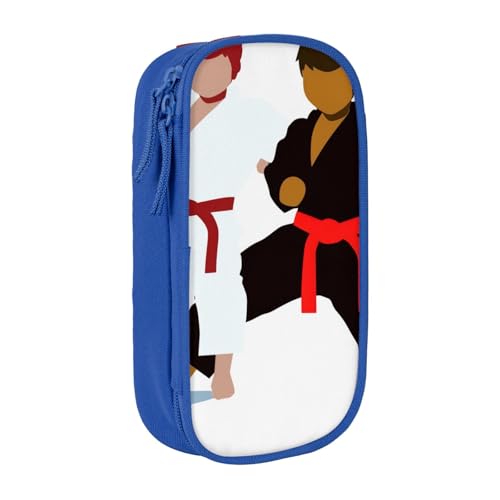 HEBSDFG Karate Boy Vektor-Federmäppchen mit wechselbarem Gürtel, Farbdruck, schwarz, hohe Kapazität, Stifteetui, Schreibwaren-Organizer mit Stiftfächern und Taschen für Schule, Reisen, Make-up, blau von HEBSDFG