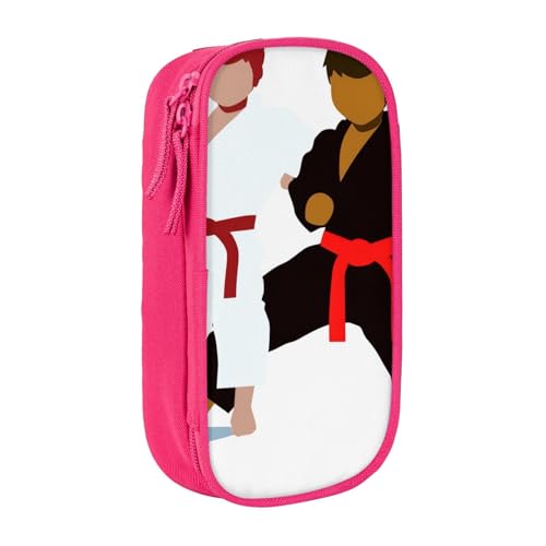 HEBSDFG Karate Boy Vektor-Federmäppchen mit wechselbarem Gürtel, Farbdruck, schwarz, hohe Kapazität, Stifteetui, Schreibwaren-Organizer mit Stiftfächern und Taschen für Schule, Reisen, Make-up, rose von HEBSDFG