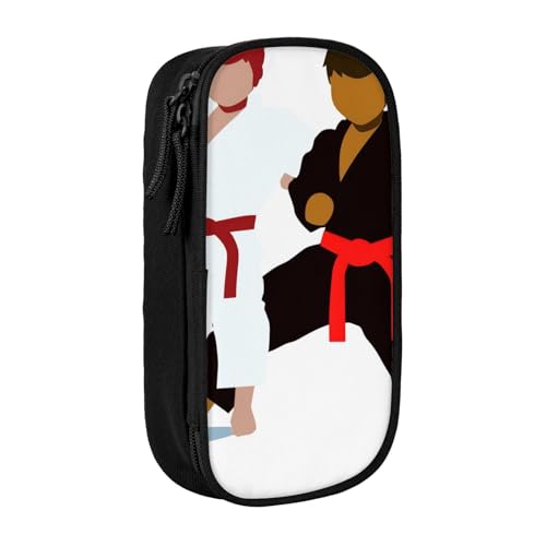 HEBSDFG Karate Boy Vektor-Federmäppchen mit wechselbarem Gürtel, Farbdruck, schwarz, hohe Kapazität, Stifteetui, Schreibwaren-Organizer mit Stiftfächern und Taschen für Schule, Reisen, Make-up von HEBSDFG