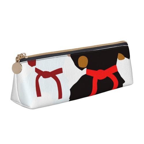 HEBSDFG Karate Boy Vektor-Federmäppchen mit wechselbarem Gürtel, Farbdrucke, Dreiecks-Federmäppchen und Kosmetiktasche, PVC-Leder mit Reißverschluss, Organizer für Schule, Büro, Reisen, stilvolles von HEBSDFG