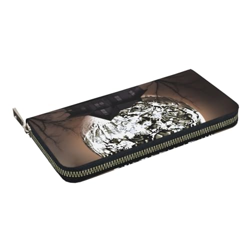 HEBSDFG Lotus Flowers Printed Long Wallet for Men and Women PU Leather Hand Purse with Card Holder, Zipper Closure, Halloween-Mond, Einheitsgröße, Casual von HEBSDFG