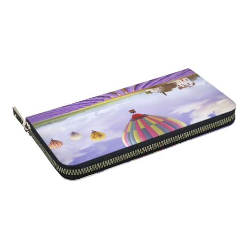 HEBSDFG Lotus Flowers Printed Long Wallet for Men and Women PU Leather Hand Purse with Card Holder, Zipper Closure, Lavendel Heißluftballon, Einheitsgröße, Casual von HEBSDFG