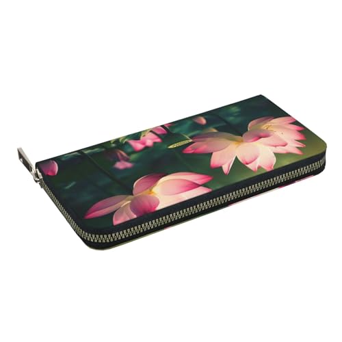 HEBSDFG Lotus Flowers Printed Long Wallet for Men and Women PU Leather Hand Purse with Card Holder, Zipper Closure, Lotusblüten, Einheitsgröße, Casual von HEBSDFG