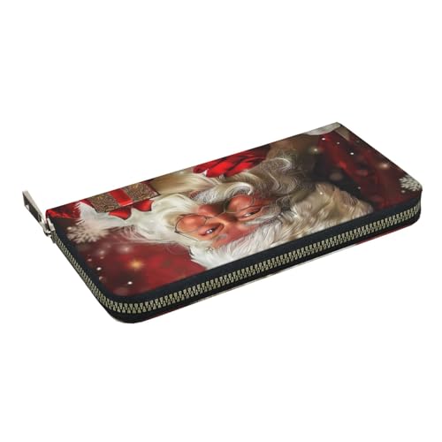 HEBSDFG New York bedruckte lange Geldbörse für Damen und Herren, PU-Leder, Handgeldbörse mit Kartenhalter, Reißverschluss, Frohe Weihnachten Weihnachtsmann, Einheitsgröße, Casual von HEBSDFG