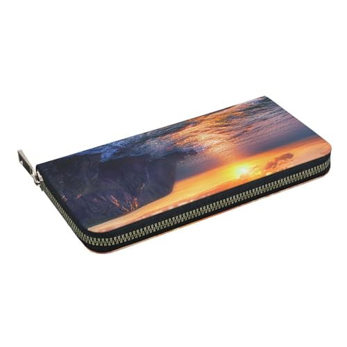 HEBSDFG New York bedruckte lange Geldbörse für Damen und Herren, PU-Leder, Handgeldbörse mit Kartenhalter, Reißverschluss, Irland Sunset Seascape, Einheitsgröße, Casual von HEBSDFG