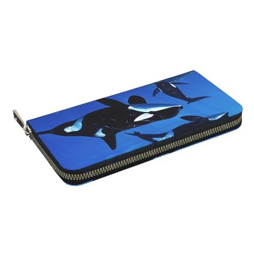 HEBSDFG New York bedruckte lange Geldbörse für Damen und Herren, PU-Leder, Handgeldbörse mit Kartenhalter, Reißverschluss, Killer Whales zum Schwimmen, Einheitsgröße, Casual von HEBSDFG