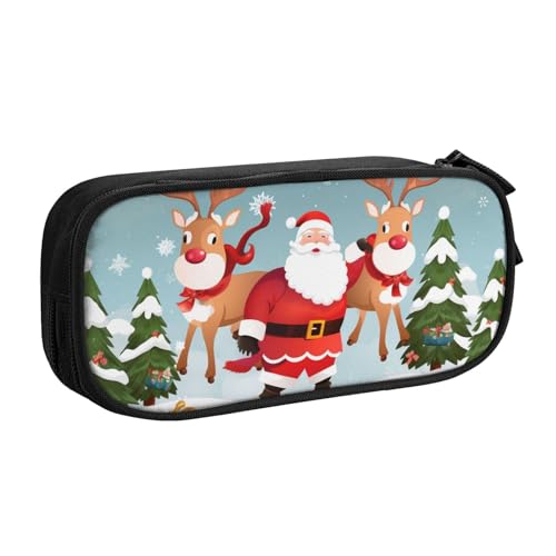HEBSDFG Niedliches Federmäppchen mit Aufschrift "Merry Christmas" für Jungen und Mädchen, schwarz, hohe Kapazität, Reise-Stifttasche, Organizer, Make-up-Tasche für Studenten, Schule, Uni, Büro von HEBSDFG