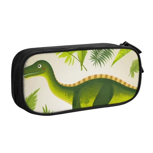 HEBSDFG Niedliches Federmäppchen mit Dinosaurier-Palmblatt-Druck, für Jungen und Mädchen, hohe Kapazität, Reise-Stifttasche, Organizer, Make-up-Tasche für Studenten, Schule, Uni, Büro, Schwarz von HEBSDFG