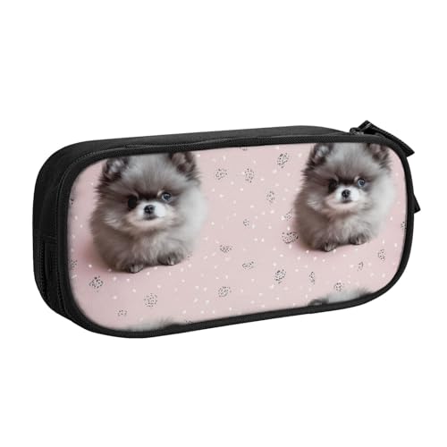 HEBSDFG Niedliches Federmäppchen mit Zwergspitz-Motiv für Jungen und Mädchen, hohe Kapazität, Reise-Stifttasche, Organizer, Make-up-Tasche für Studenten, Schule, Uni, Büro, Schwarz , Einheitsgröße HEBSDFG Niedliches Federmäppchen mit Zwergspitz-Motiv für Jungen und Mädchen, hohe Kapazität, Reise-Stifttasche, Organizer, Make-up-Tasche für Studenten, Schule, Uni, Büro, Schwarz , Einheitsgröße von HEBSDFG