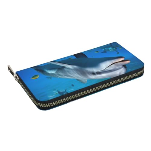 HEBSDFG Rosafarbene Kirschblüten bedruckte lange Geldbörse für Damen und Herren aus PU-Leder mit Kartenhalter, Reißverschluss, Delphin Looking at You, Einheitsgröße, Casual HEBSDFG Rosafarbene Kirschblüten bedruckte lange Geldbörse für Damen und Herren aus PU-Leder mit Kartenhalter, Reißverschluss, Delphin Looking at You, Einheitsgröße, Casual von HEBSDFG