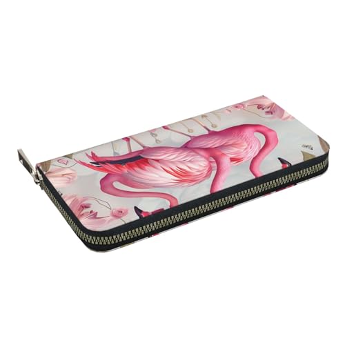 HEBSDFG Rote Rose Floral Printed Long Wallet for Men and Women PU Leather Hand Purse with Card Holder, Zipper Closure, Flamingos, Einheitsgröße, Casual von HEBSDFG
