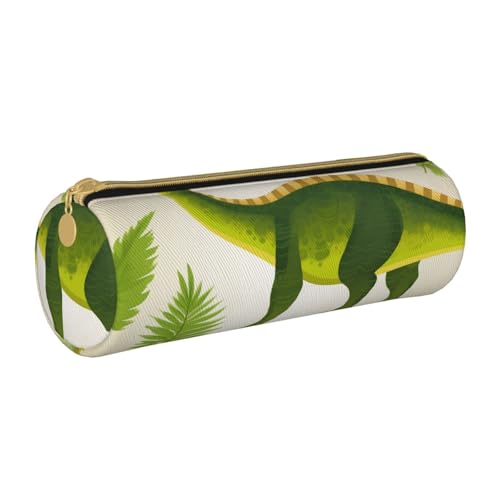 HEBSDFG Rundes Federmäppchen und Kosmetiktasche, Dinosaurier-Palmblatt-Druck, PVC-Leder, mit Reißverschluss, Organizer für Schule, Büro, Reisen, stilvolles Geschenk, weiß, Einheitsgröße, Schulranzen von HEBSDFG