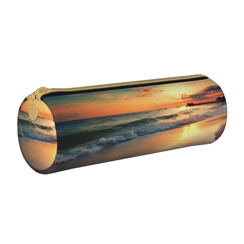 HEBSDFG Rundes Federmäppchen und Kosmetiktasche, Motiv: Sonnenuntergang am Strand, PVC-Leder, mit Reißverschluss, Organizer für Schule, Büro, Reisen, stilvolles Geschenk, weiß, Einheitsgröße, HEBSDFG Rundes Federmäppchen und Kosmetiktasche, Motiv: Sonnenuntergang am Strand, PVC-Leder, mit Reißverschluss, Organizer für Schule, Büro, Reisen, stilvolles Geschenk, weiß, Einheitsgröße, von HEBSDFG
