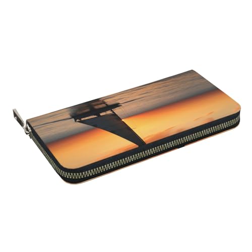 HEBSDFG Schöne Schmetterlinge bedruckte lange Geldbörse für Damen und Herren aus PU-Leder mit Kartenhalter, Reißverschluss, Sunset Beach Segelboot, Einheitsgröße, Casual HEBSDFG Schöne Schmetterlinge bedruckte lange Geldbörse für Damen und Herren aus PU-Leder mit Kartenhalter, Reißverschluss, Sunset Beach Segelboot, Einheitsgröße, Casual von HEBSDFG