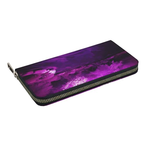 HEBSDFG Sunset Beach Prin Printed Long Wallet for Men and Women PU Leather Hand Purse with Card Holder, Zipper Closure, Purple World, Einheitsgröße, Casual von HEBSDFG