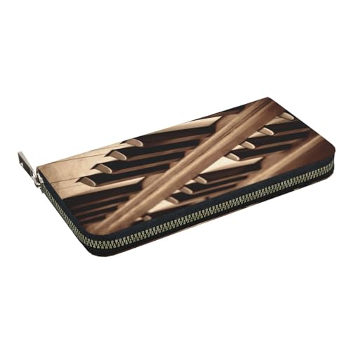 HEBSDFG Sunset Beach Prin Printed Long Wallet for Men and Women PU Leather Hand Purse with Card Holder, Zipper Closure, Sepia Tone Klaviertasten, Einheitsgröße, Casual von HEBSDFG