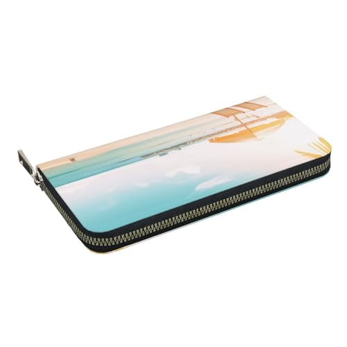 HEBSDFG Sunset Beach Prin Printed Long Wallet for Men and Women PU Leather Hand Purse with Card Holder, Zipper Closure, Sommerstrand, Einheitsgröße, Casual von HEBSDFG