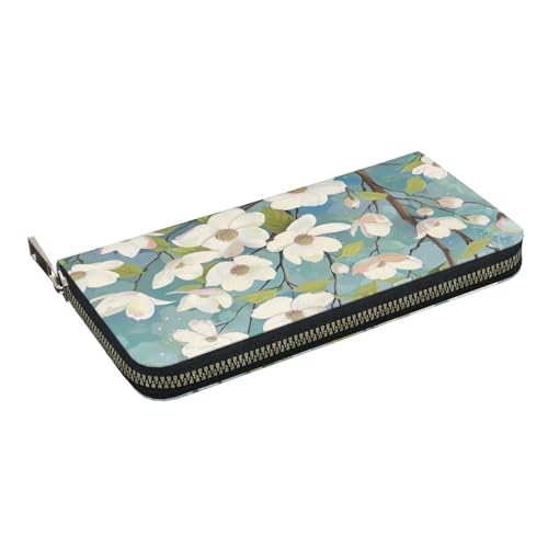 HEBSDFG Tropischer Paradiesvogel bedruckte lange Geldbörse für Damen und Herren aus PU-Leder mit Kartenhalter, Reißverschluss, Frühlings-Dogwood Blüten, Einheitsgröße, Casual von HEBSDFG