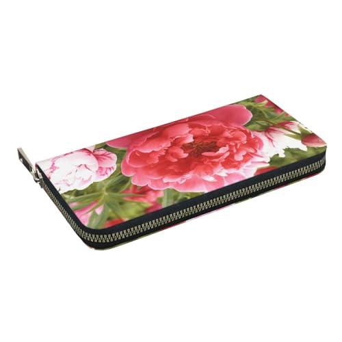 Husky Dog Printed Long Wallet for Men and Women PU Leather Hand Purse with Card Holder, Zipper Closure, Gartenpfingstrose, Einheitsgröße, Casual von HEBSDFG