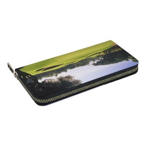 Husky Dog Printed Long Wallet for Men and Women PU Leather Hand Purse with Card Holder, Zipper Closure, Golfplatz-Kunst, Einheitsgröße, Casual von HEBSDFG