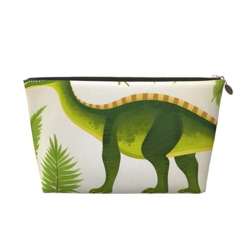 Kulturbeutel aus PVC-Leder mit Dinosaurier-Palmblatt-Aufdruck, mit goldfarbenen Reißverschlüssen, wasserdichter Kosmetik-Organizer für Make-up, Toilettenartikel & Essentials, gold, Einheitsgröße von HEBSDFG