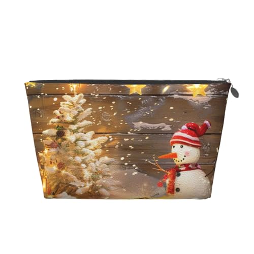 Kulturbeutel aus PVC-Leder mit Weihnachts- und Schneemann-Aufdruck, mit goldenen Reißverschlüssen, wasserdichter Kosmetik-Organizer für Make-up, Toilettenartikel & Essentials, silber, Einheitsgröße von HEBSDFG
