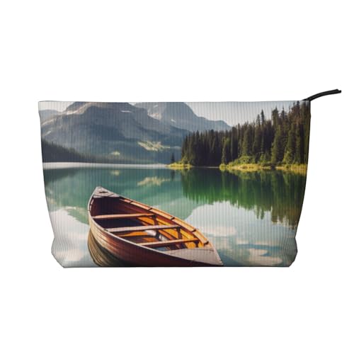 Peacock Feather Pattern Prints Cord Makeup Bag for Women Girls, Spacious Travel Cosmetic Organizer for Make-up, Toiletries & Essentials, Bergsee-Boot, Einheitsgröße, Kosmetiktasche von HEBSDFG