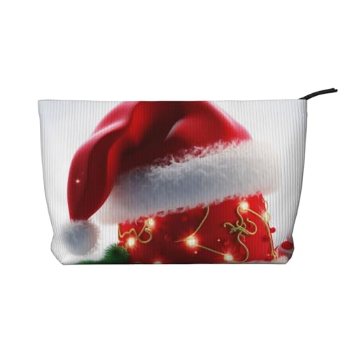 Peacock Feather Pattern Prints Cord Makeup Bag for Women Girls, Spacious Travel Cosmetic Organizer for Make-up, Toiletries & Essentials, Weihnachtsmütze mit Aufschrift "Merry Christmas", Einheitsgröße von HEBSDFG