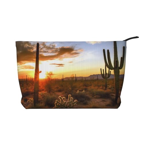 Sunset Beach Prin Prints Cord Make-up-Tasche für Frauen Mädchen, geräumiger Reise-Kosmetik-Organizer für Make-up, Toilettenartikel & Essentials, Saguaros at Sunset, Einheitsgröße, Kosmetiktasche von HEBSDFG