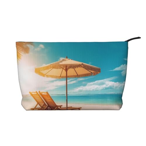 Tahiti Beach Prints Cord-Make-up-Tasche für Frauen und Mädchen, geräumiger Reise-Kosmetik-Organizer für Make-up, Toilettenartikel & Essentials, Sommerstrand, Einheitsgröße, Kosmetiktasche von HEBSDFG