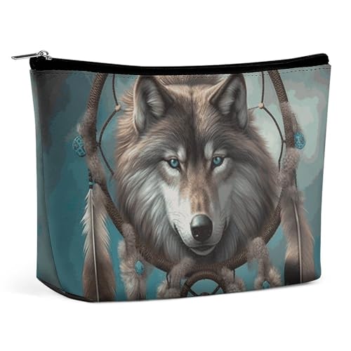HEBVNJF Reise-Make-up-Tasche, tragbare Kosmetiktasche, 3D-Wolf, Traumfänger, Make-up-Aufbewahrungstasche für Damen/Mädchen, 3D-Wolf-Traumfänger, Einheitsgröße von HEBVNJF