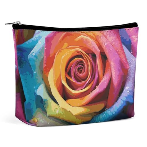 HEBVNJF Reise-Make-up-Tasche, tragbare Kosmetiktasche, 3D-Wolf, Traumfänger, Make-up-Aufbewahrungstasche für Damen/Mädchen, Regenbogen-Rosen, Einheitsgröße von HEBVNJF