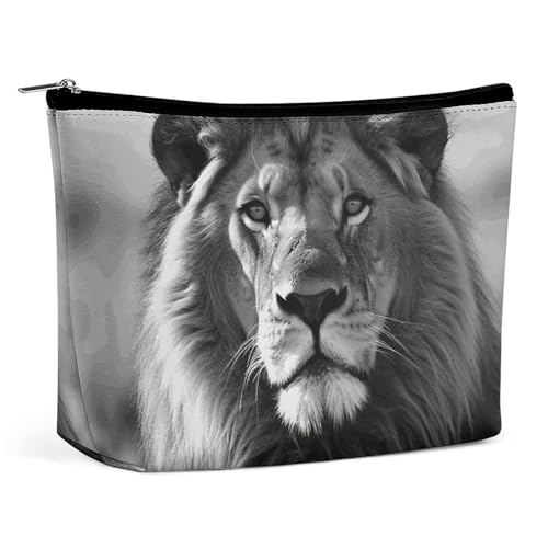 HEBVNJF Reise-Make-up-Tasche, tragbare Kosmetiktasche, Amerika-Flagge und Adler, Make-up-Aufbewahrungstasche für Damen/Mädchen, Afrikanischer Löwe, Schwarz und Weiß, Einheitsgröße von HEBVNJF