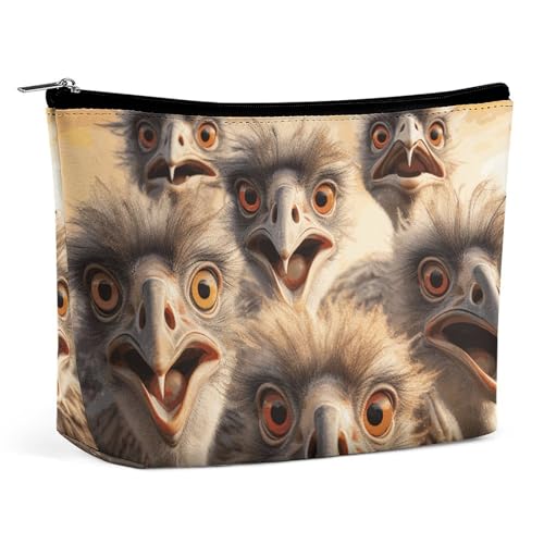 HEBVNJF Reise-Make-up-Tasche, tragbare Kosmetiktasche, Ananas-Make-up-Aufbewahrungstasche für Damen/Mädchen, Eine Straußherde, Einheitsgröße von HEBVNJF